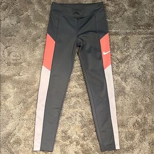 Nike color block Charcoal and Coral Leggings